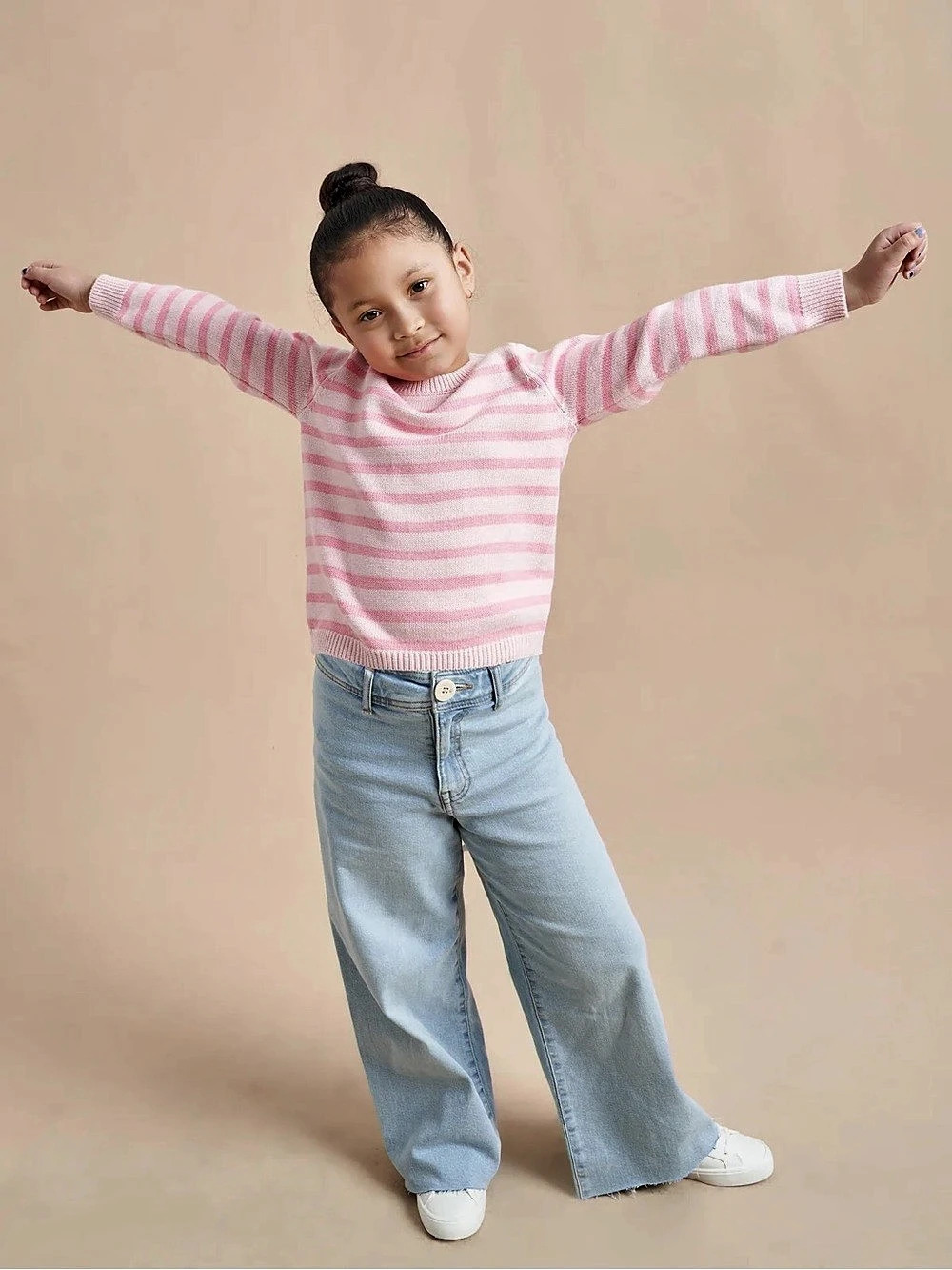 LA LIGNE Marini Girls Pink Striped Cotton Sweater Size 10